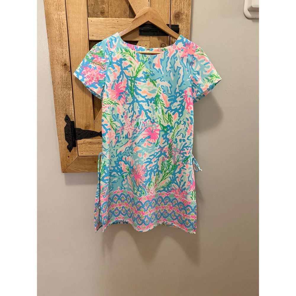 Lilly Pulitzer Donna Romper Coral Bay Blue Pink Floral Shift Dress Shorts Size 6